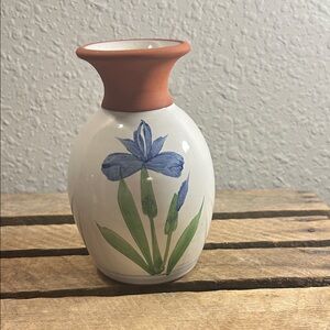 Small Floral Ceramic Vase with Blue Iris Design Bloom Core Cottage Core Spring